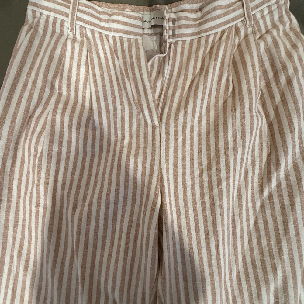 Abercrombie & Fitch Beige and White Striped Trousers